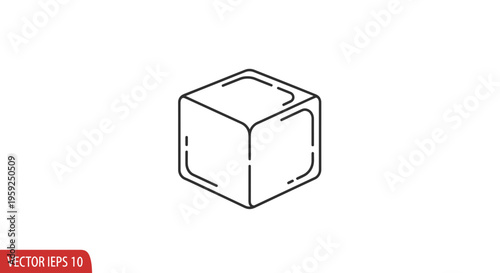 Ice Cube Icon, Simple Outline Graphic, Frozen Water Element
