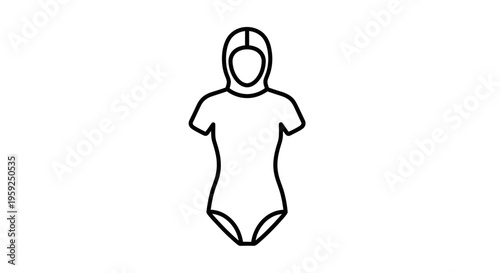 Icon of a woman's swimsuit with integrated hood, simple line art