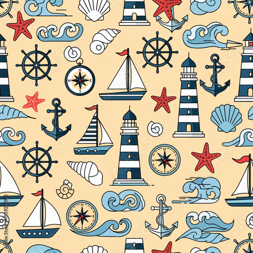 Vintage Maritime Design with Scattered Sea Stars Rusty Anchors and Wooden Ship Wheels for Coastal Home Decorating