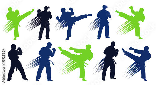 Martial Arts Silhouettes: Karate, Kung Fu, Kickboxing Action Poses