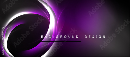 Purple abstract design features glowing circular lines. Dark background creates dramatic visual effect. Modern, sleek presentation.
