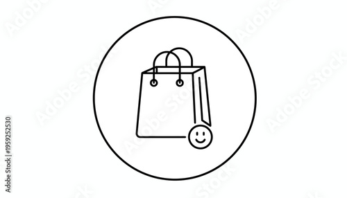 Happy Shopping Bag Icon with Smile Face - Online Purchase and Customer Satisfaction Concept
