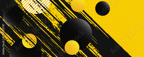Modern wide banner in black and yellow. Vector abstract graphic design, banner pattern, presentation background.