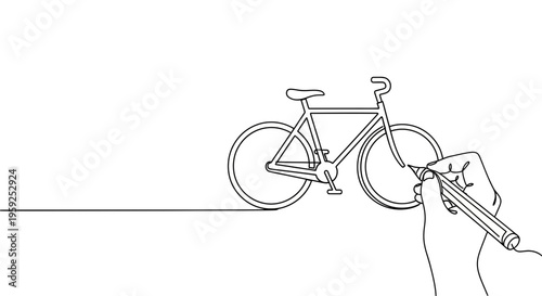Hand Drawing Bicycle with Continuous Line Art on White Background