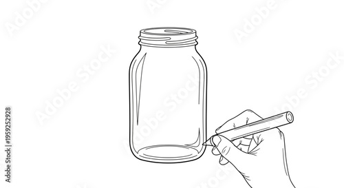Hand Drawing a Glass Jar with Pencil, Artistic Creation, Step-by-Step Illustration