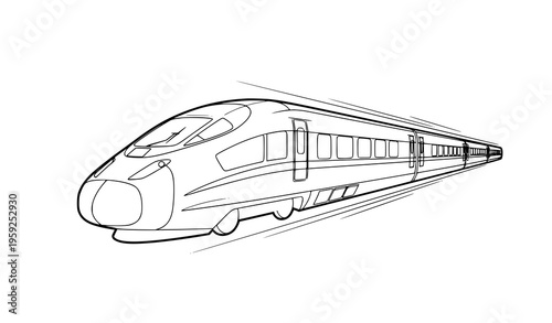 Futuristic high speed passenger train minimal line art vector illustration