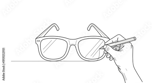 Hand drawing eyeglasses on a white background, concept of vision, style, and creativity