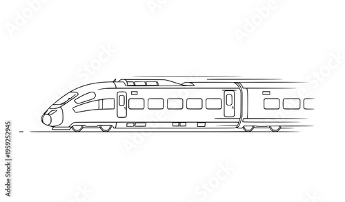 Modern high speed passenger train simple line art vector illustration