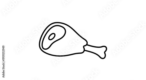 Hand Drawn Chicken Leg Icon, Simple Line Art Food Symbol, Isolated on White Background