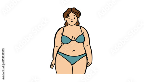 Woman wearing blue lingerie standing confidently in a cartoon style