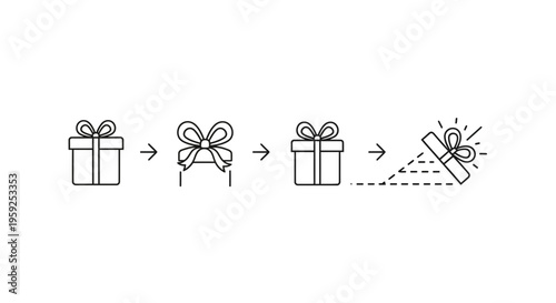 Gift Box Opening Sequence Icon: Unboxing Surprise, Present Reveal, Celebration