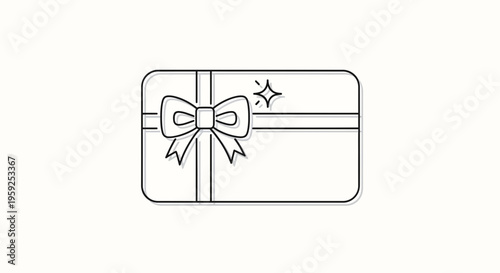 Gift Card with Bow and Sparkles - Simple Line Art Icon