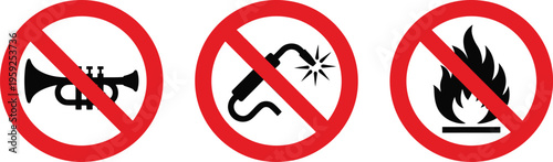 Prohibited signs for no horns sparks and open flames