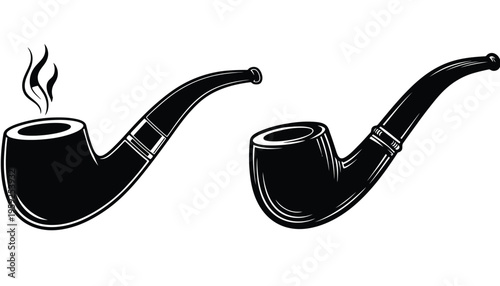 A black silhouette of two smoking pipes on a white background