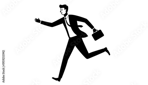 A businessman running quickly in a black suit silhouette illustration