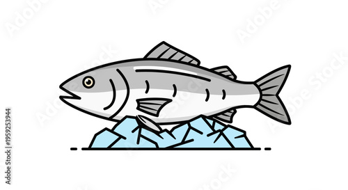 Fresh Fish on Ice Blocks, Seafood Ingredient, Healthy Food Concept