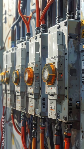 Industrial control panels in a row
