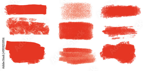 Vector red grunge paint, rectangular ink brush stroke set. Hand drawn boxes for text.