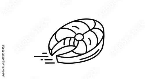 Fresh Fish Steak Icon, Raw Salmon Slice, Seafood Ingredient, Healthy Food Vector