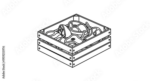 Fresh Meat Cuts in Wooden Crate - Raw Food Illustration