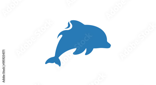 A blue silhouette of a dolphin swimming.
