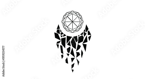 Geometric design transforming into abstract shards against a white background