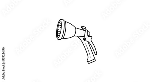 Garden Hose Nozzle Icon, Water Sprayer Tool, Line Art Illustration