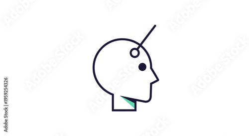 A simple line drawing of a human head with a screw.