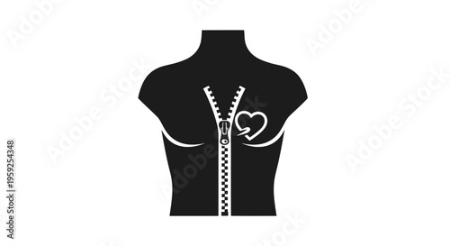Black silhouette of a woman's torso with a heart.