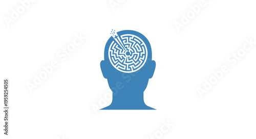 A blue silhouette of a human head with a maze inside.