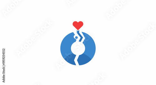 Logo with heart and human figure.