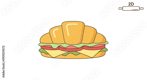 A cartoon croissant sandwich with cheese.