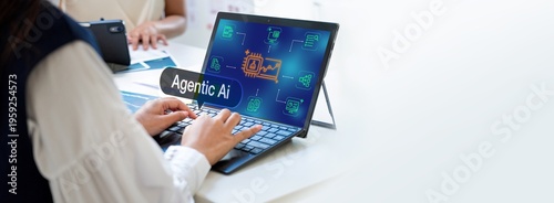 Businesswoman use agentic ai with ai agent using autonomous workflow for automation represents artificial intelligence innovation and digital transformation for business strategy management