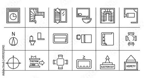 Set of Technical Construction and Infrastructure Symbols for Civil Engineering