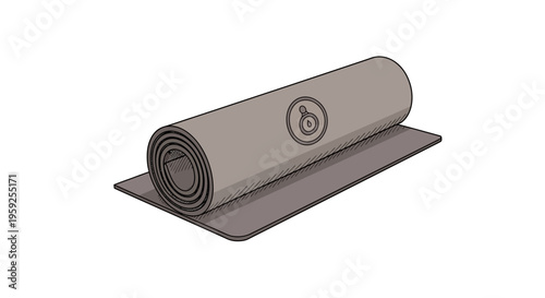 Yoga mat rolled up on floor.