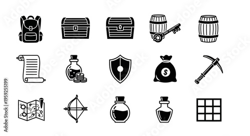 Set of Vintage Adventure and Exploration Icons for Travel and Outdoor Activities