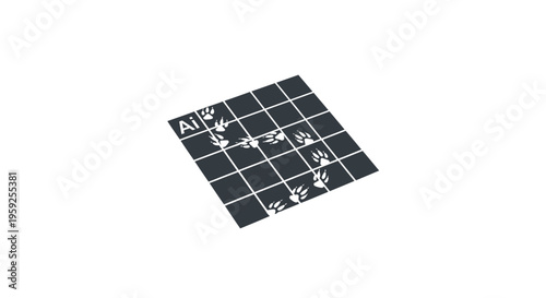 A black and white grid pattern background.