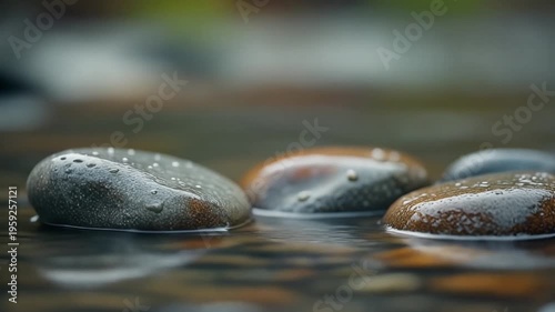 Zen black stones on white and black backgrounds with water drops creating a calm spa and natural relaxation scene