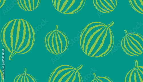 Watermelon pattern. Watermelon seamless pattern. Handdrawn fruit repeat background. Slice outline minimal style. Summer food texture design. Fresh wrapping surface.