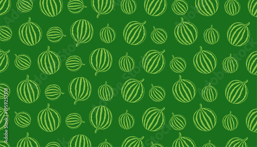 Watermelon pattern. Watermelon seamless pattern. Handdrawn fruit repeat background. Slice outline minimal style. Summer food texture design. Fresh wrapping surface.
