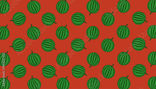 Watermelon pattern. Watermelon seamless pattern. Handdrawn fruit repeat background. Slice outline minimal style. Summer food texture design. Fresh wrapping surface.