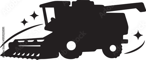 Harvesting Silhouette: A powerful combine harvester cuts through a field, representing agricultural progress and efficiency.