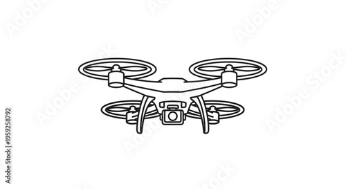 Drone Quadcopter Outline Icon, Aerial Photography Technology, Vector Illustration