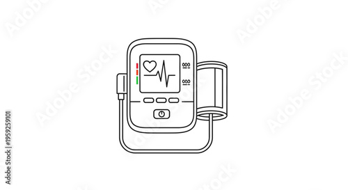 Digital Blood Pressure Monitor with Heartbeat Line on Screen, Medical Device Icon