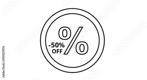 Discount icon with 50% off percentage sign, sale offer symbol, marketing promotion