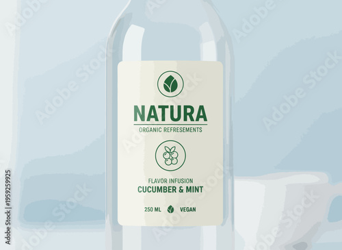 A refreshing bottle of cucumber and mint flavored vegan supplements on a clean surface