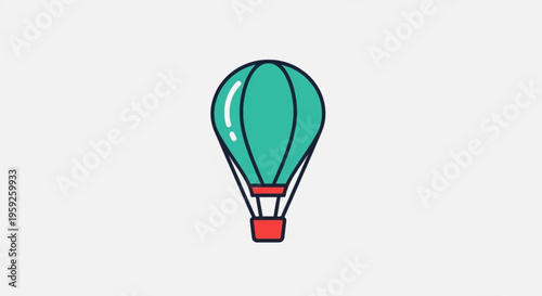 Teal hot air balloon, colorful vector icon, transportation symbol, travel illustration