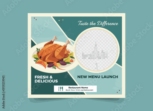 A delicious roasted chicken with vegetables on a plate at a restaurant during a new menu launch event