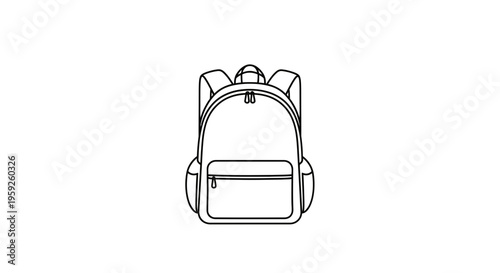 Minimalist Backpack Icon Vector Illustration, Simple Line Art School Bag Isolated on White