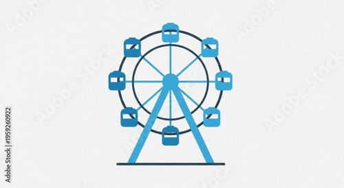 Ferris wheel, amusement park icon, blue vector graphic, fairground symbol